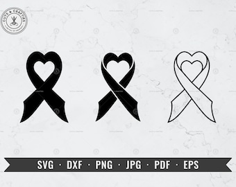 Cancer Heart Ribbon svg, Awareness Heart Ribbon svg, Sorrow Ribbon, Mourning Ribbon, Breast Cancer svg, Cricut, Silhouette, Vector, ClipArt