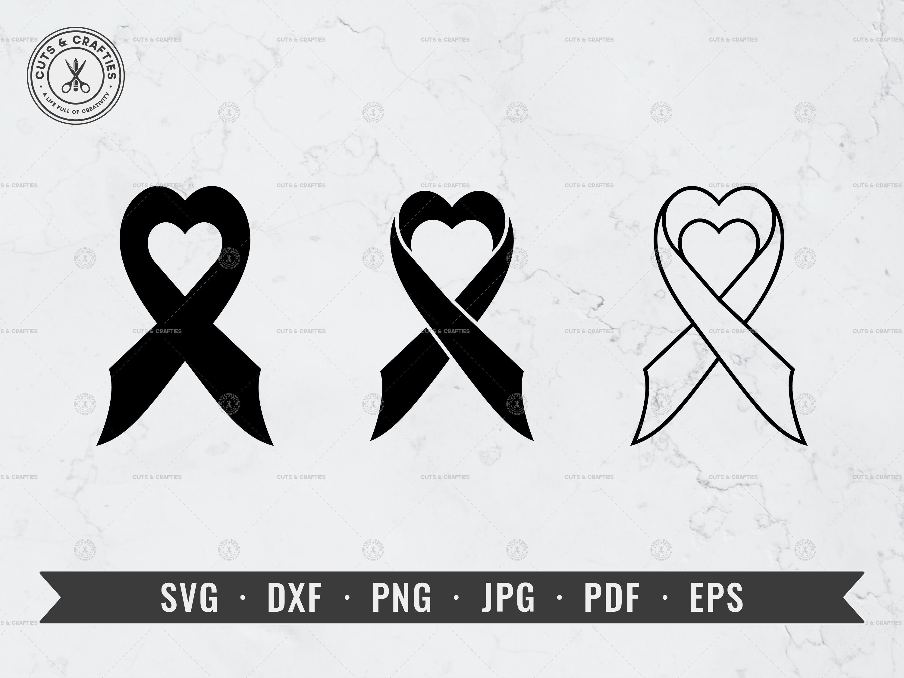 Cancer Heart Ribbon svg, Awareness Heart Ribbon svg, Sorrow Ribbon,  Mourning Ribbon, Breast Cancer svg, Cricut, Silhouette, Vector, ClipArt