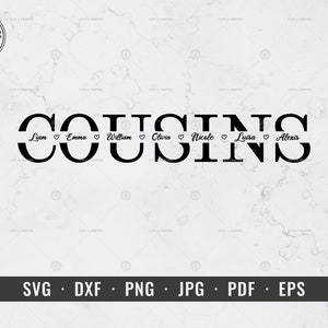 Primo svg, Primos Split Monograma svg, Cousin Crew svg, Família svg, Quadro de nome de primos svg, dxf, png, eps, arquivo de corte Cricut e Silhouette