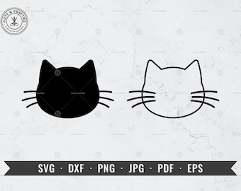 Cat Head With Whiskers svg, Cat Face svg, Kitten Head Shape, Cat Outline svg, dxf, png, jpg, pdf, eps, Cricut, Silhouette, Vector, ClipArt