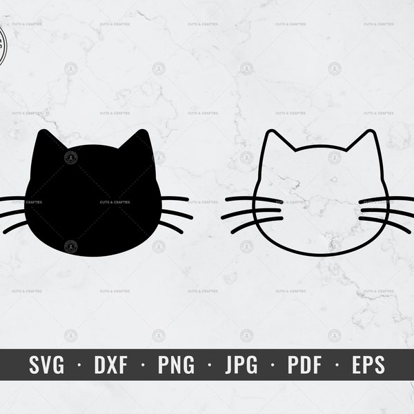 Cat Head With Whiskers svg, Cat Face svg, Kitten Head Shape, Cat Outline svg, dxf, png, jpg, pdf, eps, Cricut, Silhouette, Vector, ClipArt