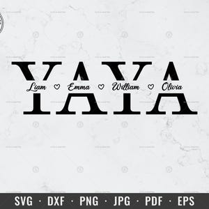 Yaya svg, Yaya Split Monogram svg, Abuela svg, Regalo de abuela svg, Marco con nombre de abuela svg, dxf, png, Archivo de corte de silueta Cricut