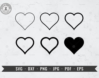 Heart SVG, Heart Shape Outline, Heart Frame dxf, Heart Stroke png, Heart Design svg, Heart Bundle Set for Cricut, Silhouette, Vector ClipArt