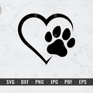 Hart Paw Print svg, Hond Paw Print Outline, Pet Lover, Open Hart svg, dxf, png, jpg, pdf, eps, Cricut, Silhouet, Vector, ClipArt, Digitaal