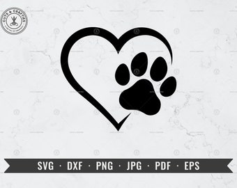 Heart Paw Print svg, Dog Paw Print Outline, Pet Lover, Open Heart svg, dxf, png, jpg, pdf, eps, Cricut, Silhouette, Vector, ClipArt, Digital