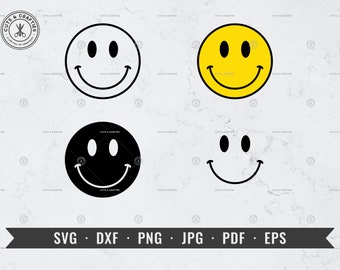 Smiley SVG, Happy Face, Emoji, Cut File | svg, dxf, png, jpg, pdf, eps | Cricut, Silhouette, Vector, ClipArt | Instant Digital Download