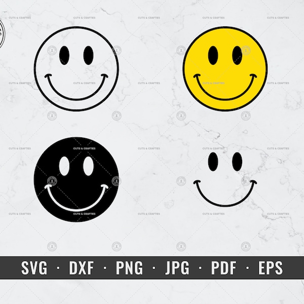 Smiley SVG, Happy Face, Emoji, Cut File | svg, dxf, png, jpg, pdf, eps | Cricut, Silhouette, Vector, ClipArt | Instant Digital Download