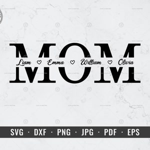 Mamá svg, Mamá Split Monogram svg, Mamá con nombre de niños svg, Regalo del Día de las Madres svg, Marco de nombre de mamá svg, dxf, png, Cricut y Silhouette Cut File