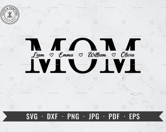 Mama svg, Mama Split Monogramm svg, Mama mit Kinder Namen svg, Muttertagsgeschenk svg, Mama Namensrahmen svg, dxf, png, Cricut und Silhouette geschnitten Datei