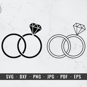 結婚指輪 svg、結婚指輪のアウトライン svg、ダイヤモンド リング svg、カップル リング svg、dxf、png、eps、クリカット、シルエット、ベクター、クリップアート、