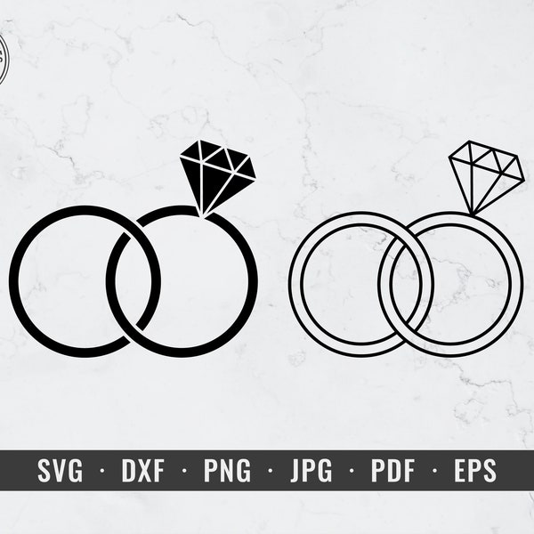 Wedding Rings svg, Wedding Band Outline svg, Diamond Rings svg, Couple Rings svg, dxf, png, eps, Cricut, Silhouette, Vector, ClipArt,