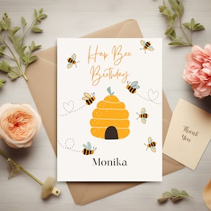 Carte d'anniversaire d'abeille personnalisée - « Hap-Bee » I Carte de félicitations personnalisée