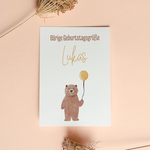 Saludos de cumpleaños ositos de peluche y globos - tarjeta de cumpleaños personalizada