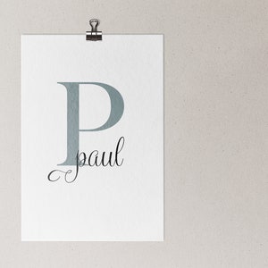 Letra y nombre azul o rosa - póster en tamaños A5 - A3