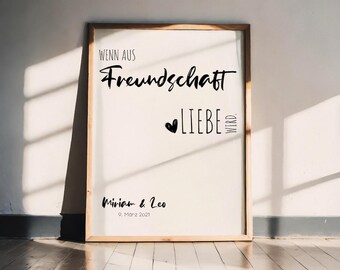 Poster “When friendship becomes love” – High-quality art print A5 A4 A3 & PDF – personalized wedding gift