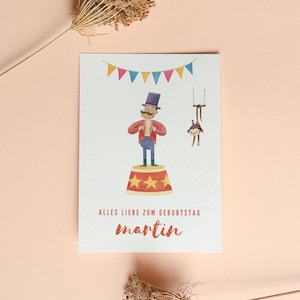 Feliz cumpleaños I tarjeta de felicitación personalizada con motivo de circo