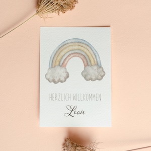 Bienvenido, tarjeta de nacimiento personalizada, arcoiris