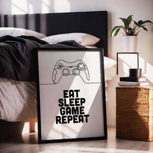 Poster „Eat Sleep Game Repeat“ – Gamer Wandbild Kunstdruck A5 A4 A3 – Geschenkidee für Zocker & Gaming Zimmer