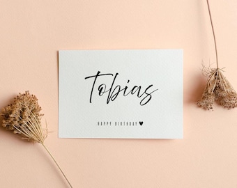 Tarjeta de cumpleaños personalizada A6: tarjeta minimalista de feliz cumpleaños, de alta calidad y personalizada, idea de regalo de cumpleaños.