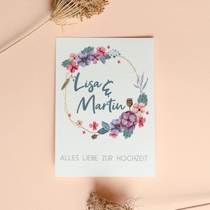Zur Hochzeit alles Liebe - personalisierte Hochzeitskarte mit Blumen, Klappkarte