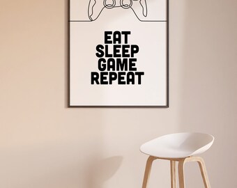 Poster di giochi Eat Sleep Game Repeat Gaming Wall Art Gamer Pittura su tela Poster e stampa per camera dei ragazzi Immagine decorativa 60x90cm(24x35in) x2 con cornice