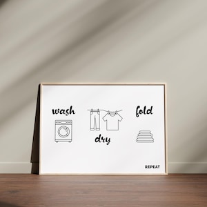 Poster “Wash Dry Fold Repeat” – Laundry Wall Decoration Art Print A5 A4 A3 – Funny Poster for Laundry Room & Gift Idea