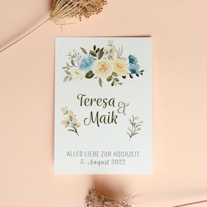 Zur Hochzeit alles Liebe - personalisierte Hochzeitskarte mit Blumen, Klappkarte