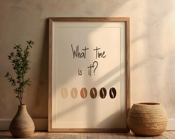 Coffee Poster “What time is it?” – Funny Wall Art Print A5 A4 A3 – Gift Idea for Coffee Lovers