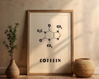 Poster “Caffeine Molecule” – Art Print A5 A4 A3 – Minimalist Wall Art for Kitchen, Office & Gift for Coffee Lovers