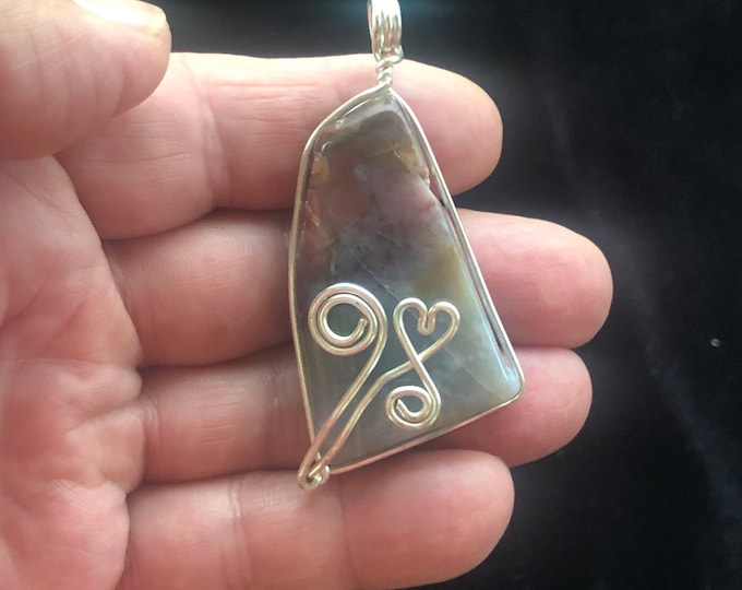 Chalcedony Wire Wrapped Pendant Necklace with a Leather Cord