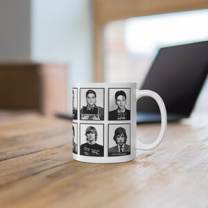 Celebrity Mugshots Mug. Hendrix, Bowie, Cobain, Sinatra, Jagger, Presley. Ideal Gift Coffee/Tea Mug Cup.