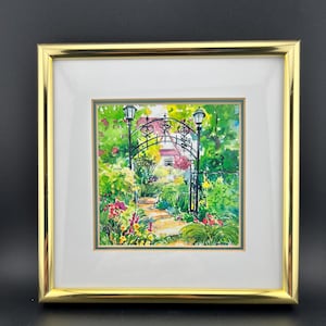 Signed Original Watercolor Painting, Framed, Cottage Garden, Landscape, Botanical Floral Wall Decor, Home Decor, Countryside, English Garden