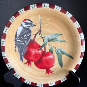 Lenox Downey Woodpecker Salad Plate, Winter Greetings Tartan, Holiday Dinnerware, Decorative Plate, Christmas Tableware, Holiday Decor Plate