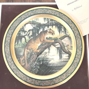 IOB American Panther Decorative Plate, Pickard China, Artist James Lockhart, Large Art Piece, Collector’s Decor, Original Box Paperwork
