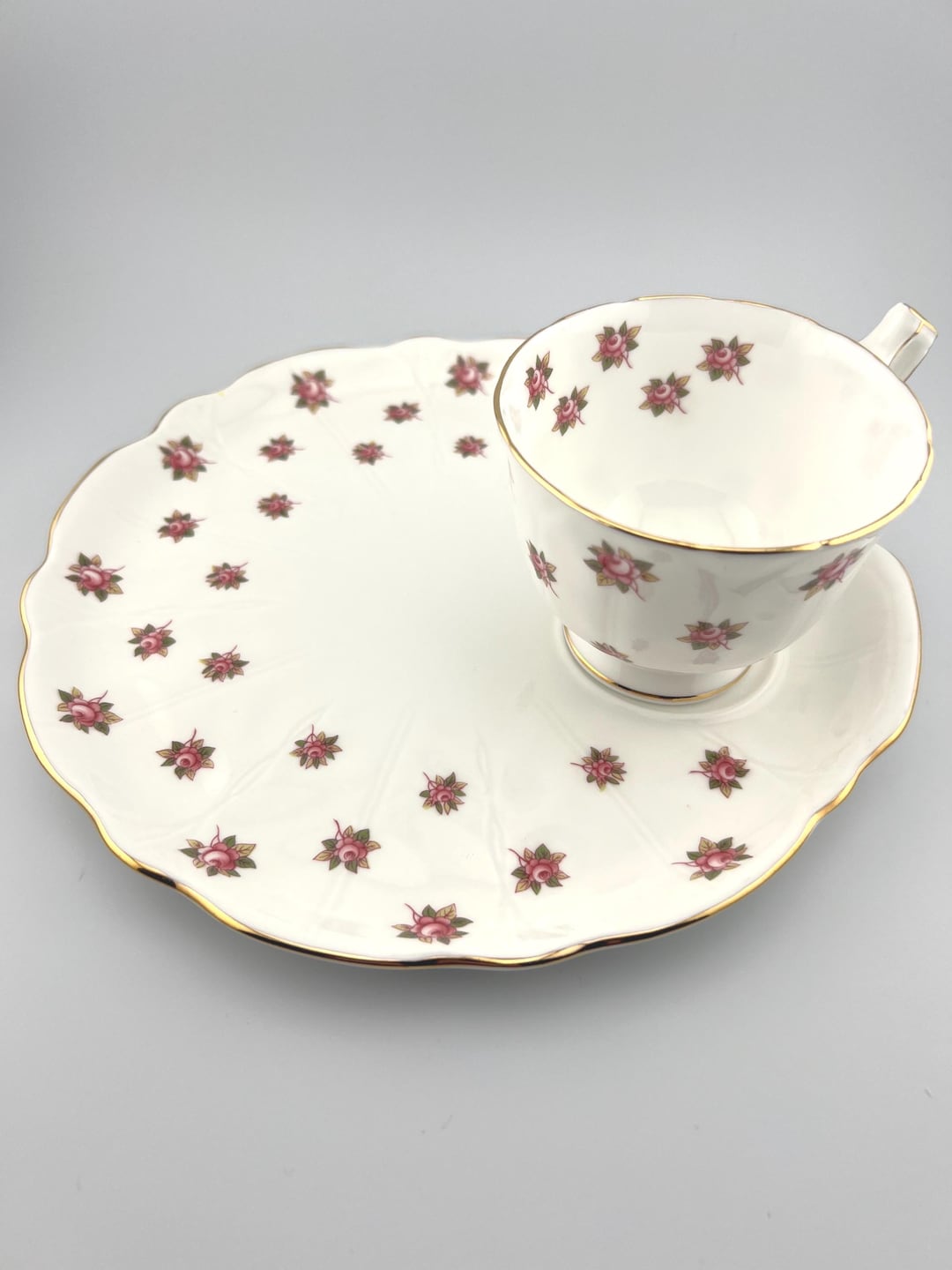 Aynsley Rosedale Luncheon Set: Pink Roses Fine Bone China Tea Cup and ...