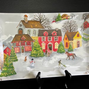 Pottery Barn Large Christmas Tray, Winter Village Design, Holiday Serving Platters, Seasonal Home Decor, Cookie Plates, Vintage Christmas