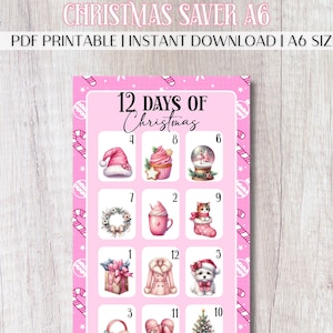 Christmas Savings Challenge, 12 Days Of Xmas Saver, Any Currency, A6 Cash Stuffing Money Saving Game. PDF Printable