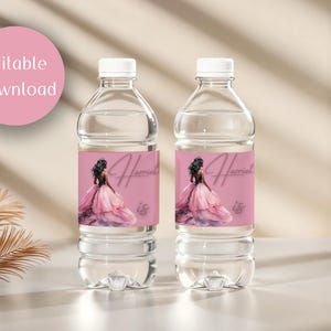 Princess Birthday Water Bottle Label: Pastel Glitter Template (Digital Download)