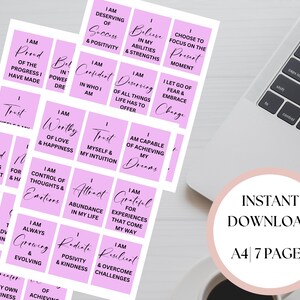 Cartes de vœux roses à imprimer. 63 cartes d'affirmation de soi prêtes à l'emploi, imprimables Vision Board, cartes d'affirmation positive en gris. PDF A4.