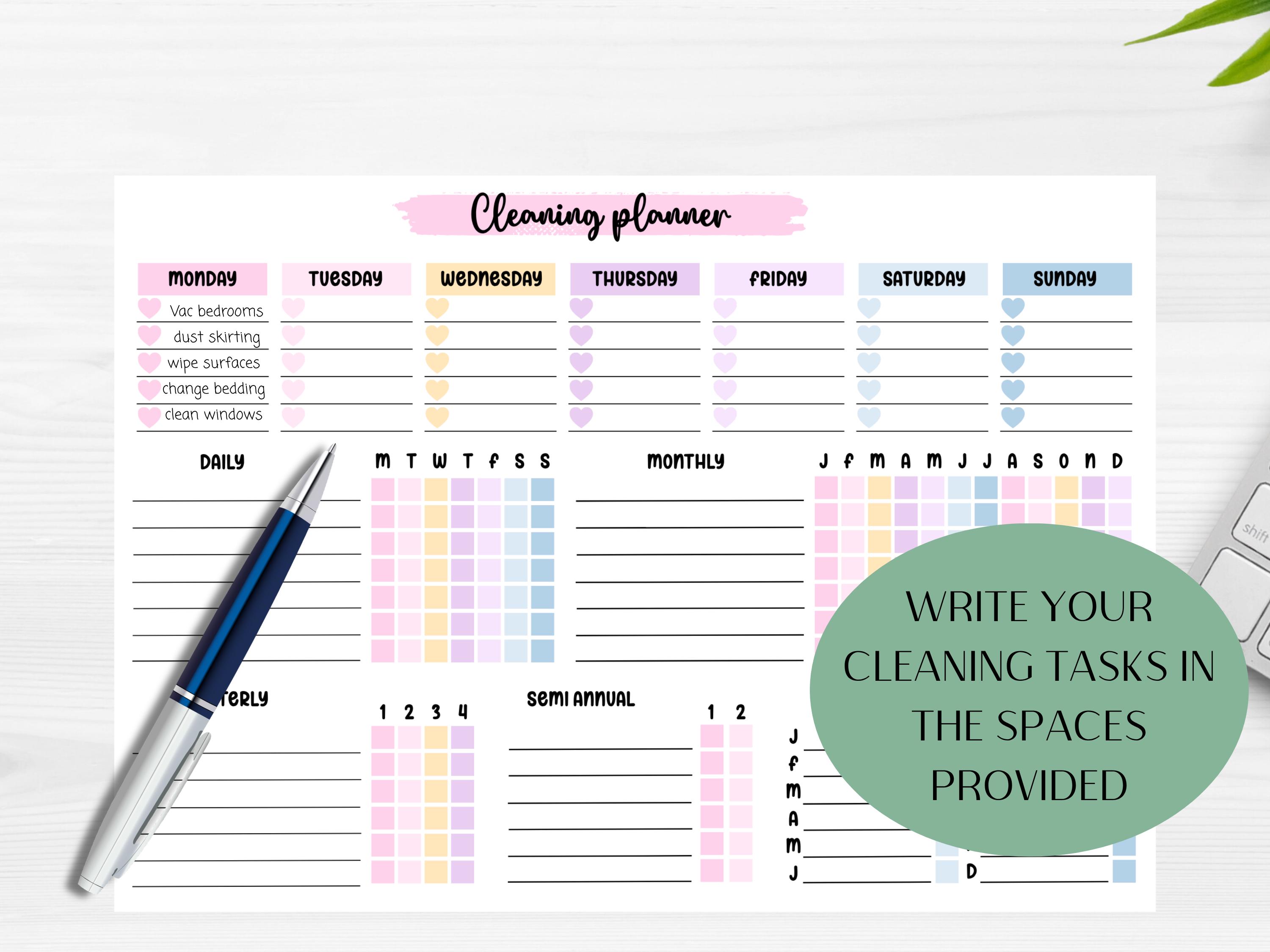 Printable Cleaning Schedule Checklist, Minimalist Weekly Housework ...