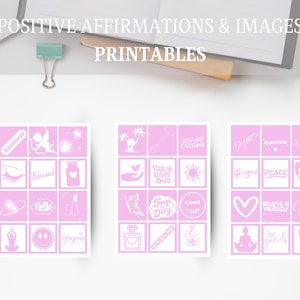 Cartes d'affirmation roses imprimables. 72 cartes d'affirmation de soi prêtes à l'emploi, imprimables Vision Board, images et cartes d'affirmation positives. PDF A4.