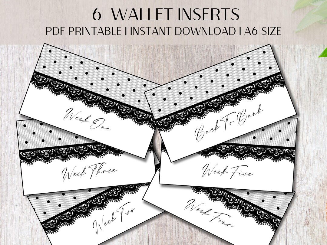 Wallet Insert Layout A6 Cash Envelope Inserts: Black and White Lace Inserts, Zipper Wallet ...