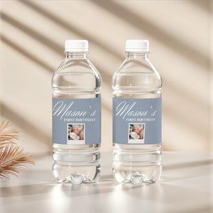 Personalized Birthday Water Bottle Label: Photo Upload, Printable Stickers (Editable Template)