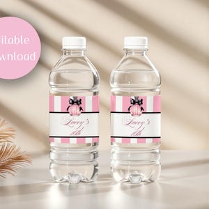 Pink Striped Birthday Water Bottle Label: Editable Template (Digital Download)