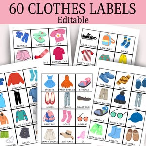 60 Editable Clothes Storage Labels, Editable Clothes Labels, Kids Pictures Storage Labels, Organisation Storage Stickers.