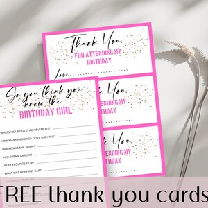 Birthday Girl Trivia Game: Hot Pink Glitter Party (5x7, Digital Download)