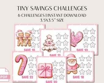 Tiny Pink Festive Savings Challenges, Cash Stuffing, Christmas Fund Money Challenges, Money Saving Game Festive, Digital Download PDF.