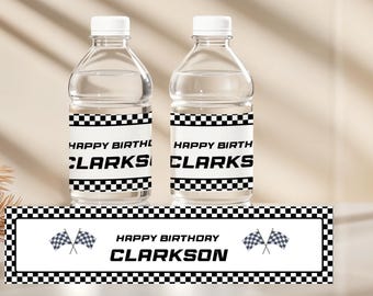 Editable Racing Car Water Bottle Label Template: Race Car Party Decor (8.5x2")