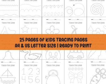 25 Children's Tracing Pages, Pre School Line Tracing Worksheets, Line Tracing Printable Bundle, Pre Writing Practice, Pre School Curriculum