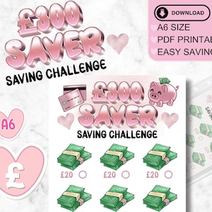 UK Currency Savings Challenges, Low Budget,  Save 300 Pounds Money Challenges, Money Saving Game, Digital Download PDF.